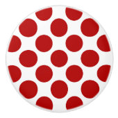 Große Retro Punkte - Rot und Weiß Keramikknauf (Vorderseite)