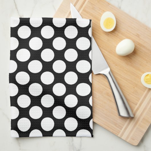 Große Retro-Punkte - weiß und schwarz Handtuch (Viertel Falte)