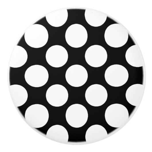Große Retro Punkte - Weiß und Schwarzes Keramikknauf (Vorderseite)