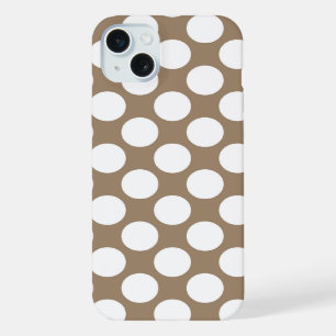 Große Retro-Punkte - weiß und taupebraun iPhone 15 Plus Hülle