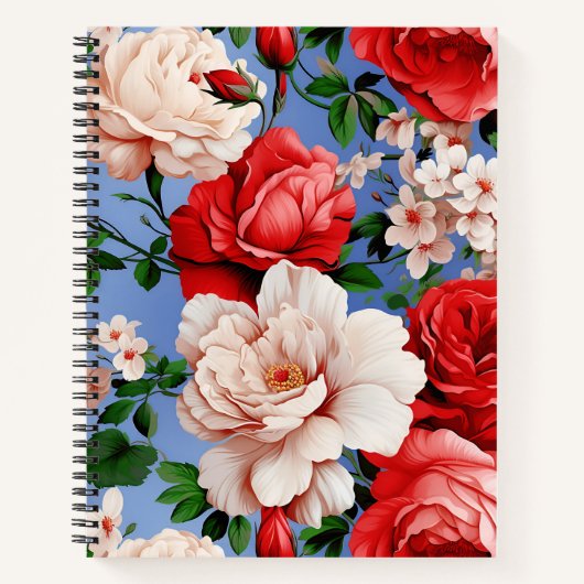 Große Retro-Rote-Rosen-Blume Notizblock (Vorderseite)