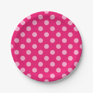 Große Retropunkte, Fuchsia und Pastellrosa Pappteller