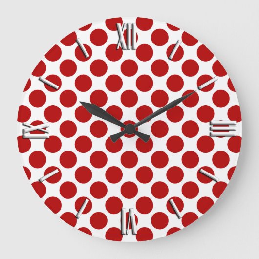 Große Retropunkte - rot und weiß Wanduhr (Vorderseite)