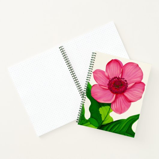 Große rosa Anemone mit grünem Blätter Journal Notizblock (Innenseite)