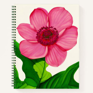 Große rosa Anemone mit grünem Blätter Journal Notizblock