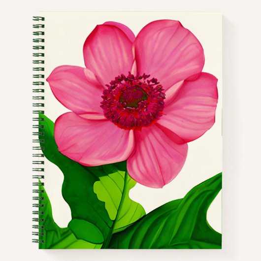 Große rosa Anemone mit grünem Blätter Journal Notizblock (Vorderseite)