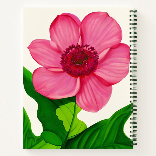 Große rosa Anemone mit grünem Blätter Journal Notizblock (Rückseite)