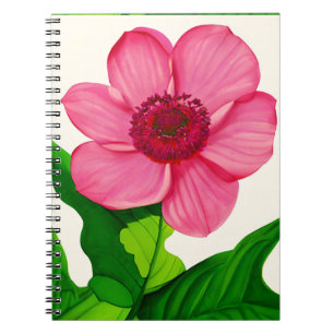 Große rosa Anemone mit smaragdgrünen Blätter Notizblock