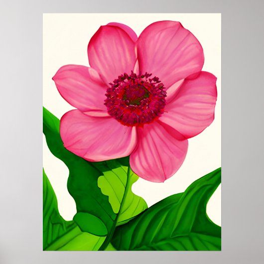 Große rosa Anemone mit smaragdgrünen Blätter Poster (Vorne)