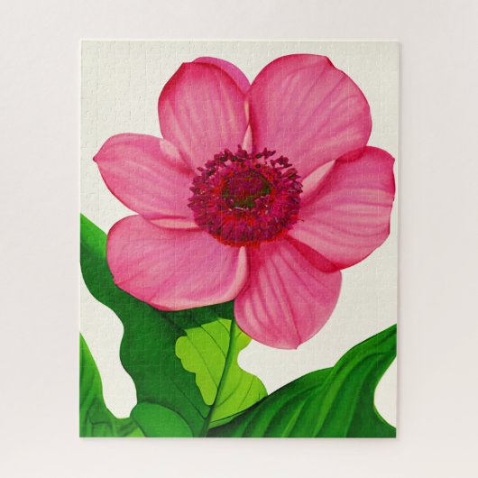 Große rosa Anemone mit smaragdgrünen Blätter Puzzle (Vertikal)