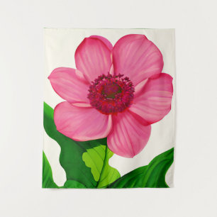 Große rosa Anemone mit smaragdgrünen Blätter Wandteppich