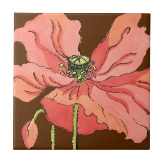 Große rosa Blume mit tiefrotem Hintergrund Fliese (Vorderseite)