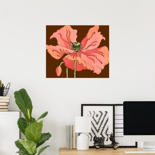 Große rosa Blume mit tiefrotem Hintergrund Poster (Heimbüro)