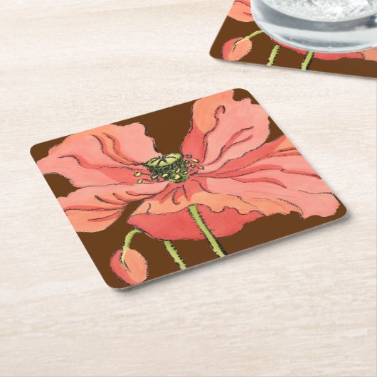 Große rosa Blume mit tiefrotem Hintergrund Rechteckiger Pappuntersetzer (angewinkelt)