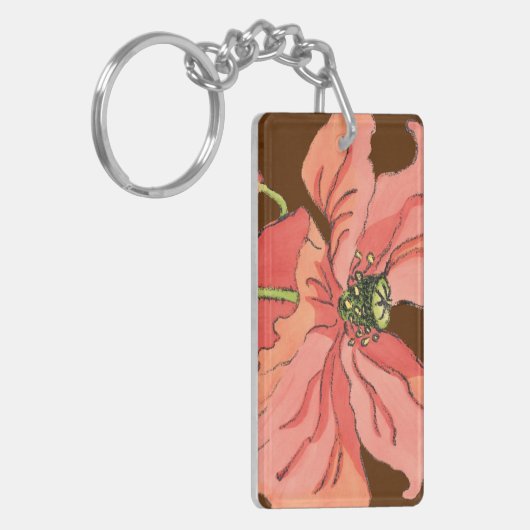 Große rosa Blume mit tiefrotem Hintergrund Schlüsselanhänger (Vorderseite links)