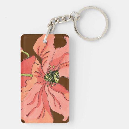 Große rosa Blume mit tiefrotem Hintergrund Schlüsselanhänger (Rückseite)