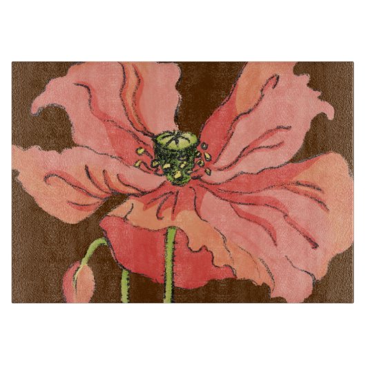 Große rosa Blume mit tiefrotem Hintergrund Schneidebrett (Vorderseite)