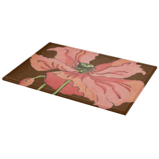 Große rosa Blume mit tiefrotem Hintergrund Schneidebrett (Ecke)