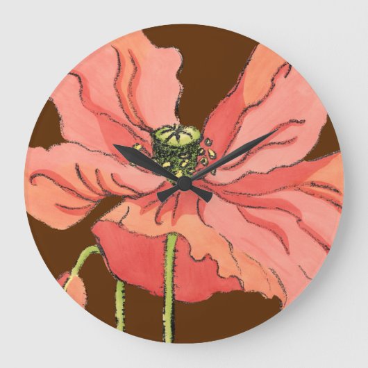 Große rosa Blume mit tiefrotem Hintergrund Wanduhr (Vorderseite)