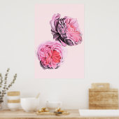 Große rosa Blumen Vintage-Kunstposter Poster (Küche)