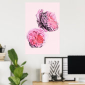 Große rosa Blumen Vintage-Kunstposter Poster (Heimbüro)