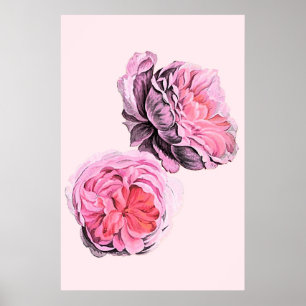 Große rosa Blumen Vintage-Kunstposter Poster