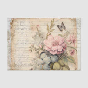 Große rosa Blüten und Knospen Schmetterling Schrif Seidenpapier