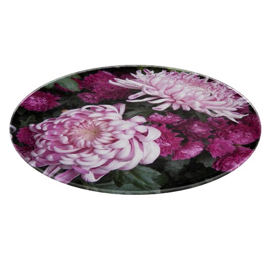 Große rosa Chrysanthemen Schneidebrett (Ecke)