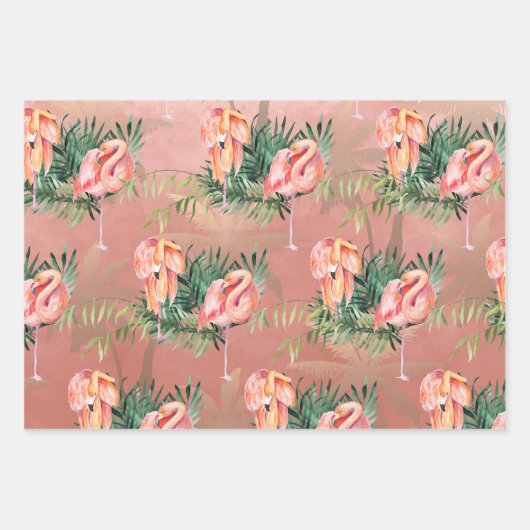 Große rosa Flamingos im tropischen Palmenparadies Geschenkpapier Set (Vorderseite 2)