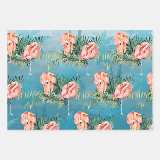 Große rosa Flamingos im tropischen Palmenparadies  Geschenkpapier Set (Vorderseite)