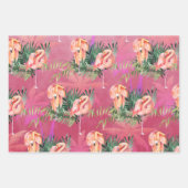 Große rosa Flamingos im tropischen Palmenparadies  Geschenkpapier Set (Vorderseite 3)