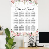 Große rosa, florale 12-Tisch Hochzeitskarte Poster (Heimbüro)