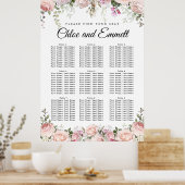 Große rosa, florale 9-Tisch-Hochzeitstabelle Poster (Küche)