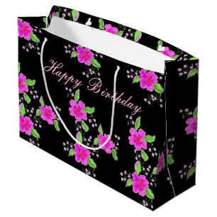 Große rosa Flower Black Geburtstagsgeschenk-Tasche Geschenktüte
