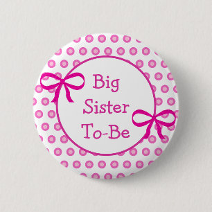 Große rosa gepunktete Schwester werdende Babyparty Button