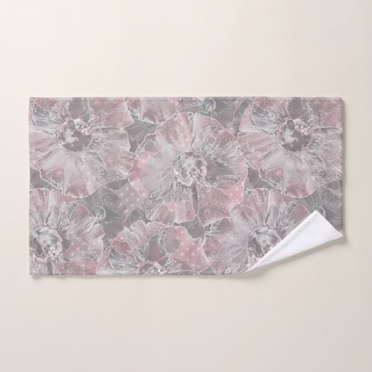 Große, rosa graue Blume Badhandtuch Set (Handtuch)