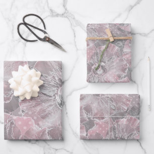 Große, rosa graue Blume Geschenkpapier Set