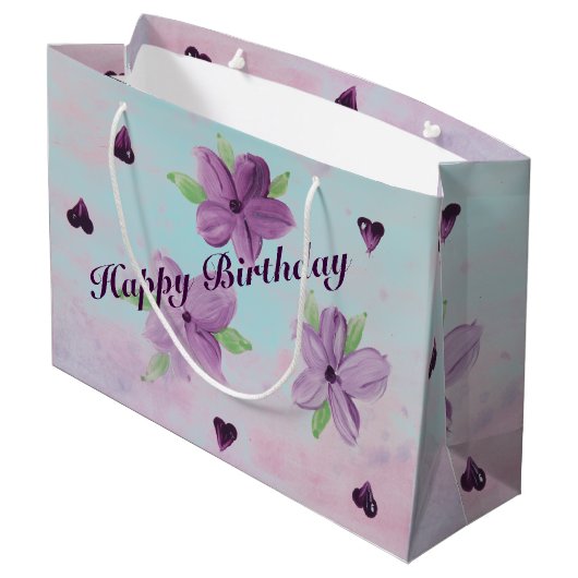 Große rosa Mauve Lila und blaue Geschenktasche Große Geschenktüte (Rückseite Schrägansicht)