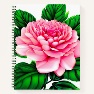 Große rosa Peony mit Emerald Green Blätter Journal Notizblock