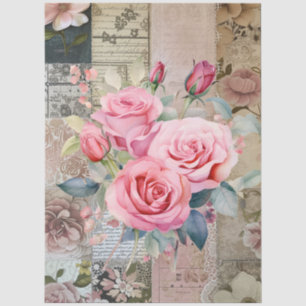 Große rosa Rose Bouquets & Collage Decoupage Seidenpapier