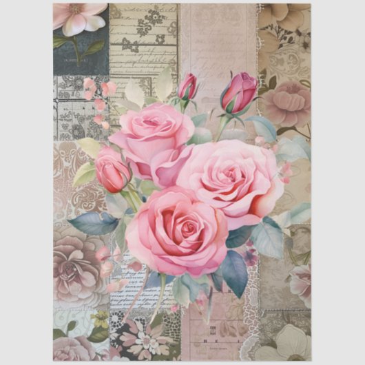 Große rosa Rose Bouquets & Collage Decoupage Seidenpapier (Vorderseite)