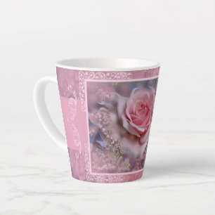 Große rosa Rose Latte Tasse