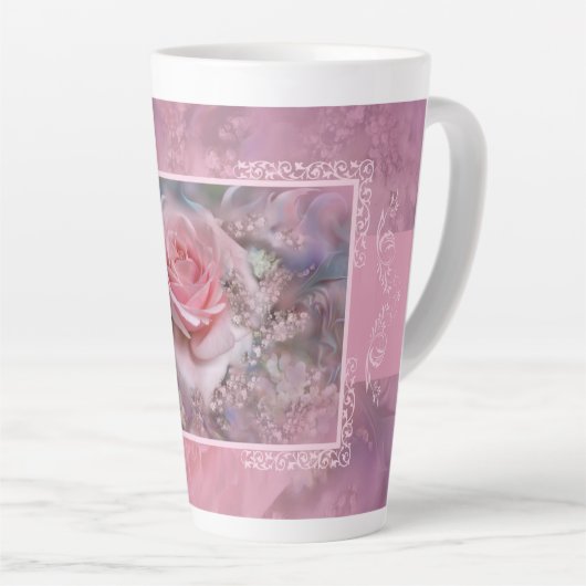 Große rosa Rose Latte Tasse (Rechte Ecke)