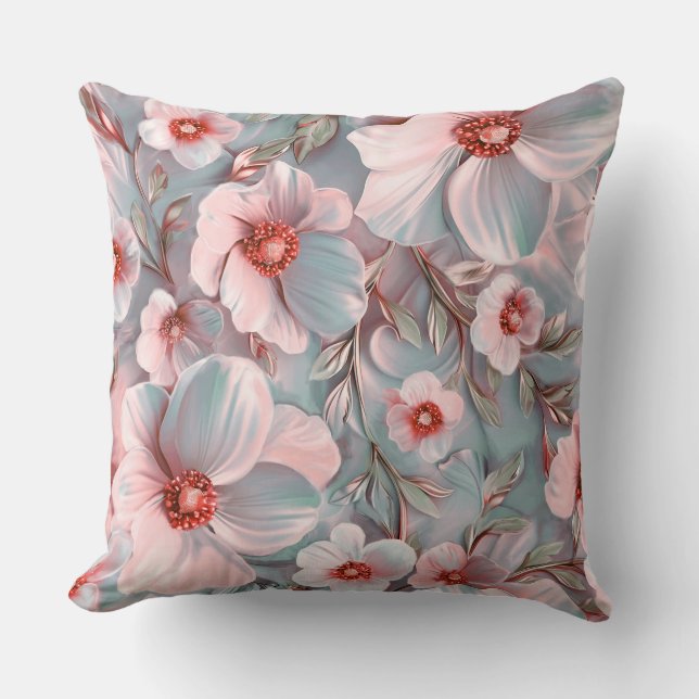 Große rosa und blaue Blumen Kissen (Vorderseite)