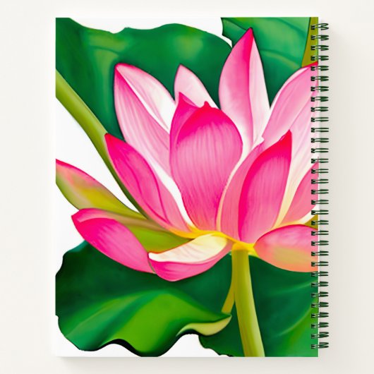 Große rosa Wasserlilie mit grünem Blätter Journal Notizblock (Rückseite)