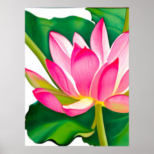 Große rosa Wasserlilie mit smaragdgrünen Blätter Poster