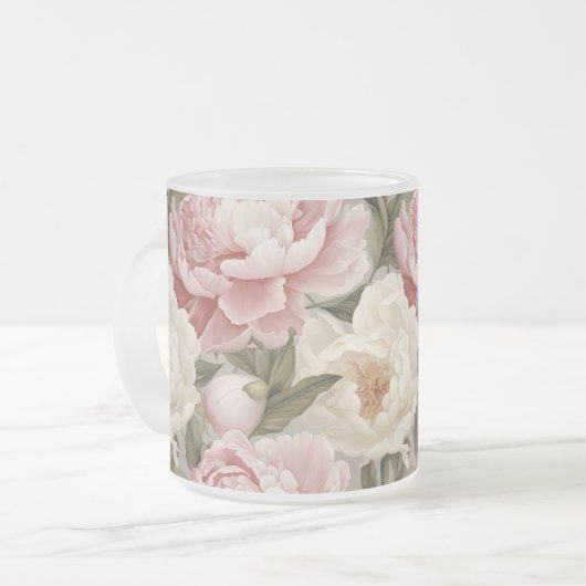 Große rosa, weiße Peonies Designer Tasse drucken (Vorderseite Links)