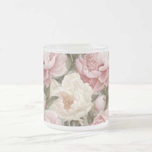 Große rosa, weiße Peonies Designer Tasse drucken (Mittel)