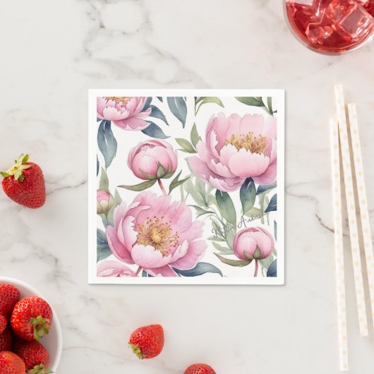 große rosafarbene Erbsen Aquarell Serviette (Beispiel)