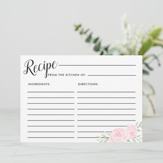 Grosse, rosafarbene, florale Bridal Rezeptkarte Einladung (Stehend Vorderseite)